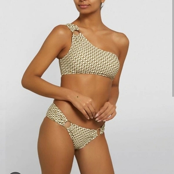 Jonathan Simkhai chain print ring shoulder bikini top small NWT - Picture 1 of 9